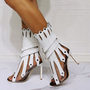 Nuovi Stivaletti <span class=keywords><strong>Donna</strong></span> alla Moda con Tacco Alto, Punta Quadrata Aperta, Rivetti e Dettagli Scavati, Sandali <span class=keywords><strong>Estivi</strong></span> Sexy da <span class=keywords><strong>Donna</strong></span>, Taglie Forti - Product Image 2