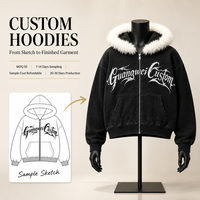 Fournisseur OEM de design, Sweat-shirt à capuche zippé oversize en molleton 100% coton avec col en fausse fourrure, imprimé et effet délavé vintage