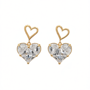 Orecchini pendenti con cuore in cristallo dorato per donna, gioielli da sposa alla moda, montatura a griffe in oro 18 carati - Product Image 1