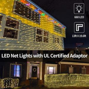 Luci a Rete LED 20Ft <span class=keywords><strong>X</strong></span> 13Ft - Controllo Remoto, Timer, Effetto Scintillante, IP54 Impermeabile, Bianco Caldo per Decorazioni Natalizie e Matrimoni (31V) - Product Image 4