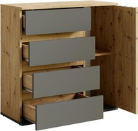 Armoire de couloir moderne en chêne et graphite avec commode, banc miroir et panneau de porte-manteau