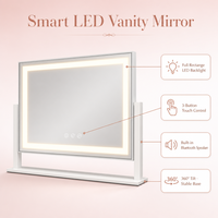 Espejo de Maquillaje Rectangular con Iluminación LED, 3 Colores, Táctil, Regulable, Recargable Tipo-C, Espejo de Vanidad para Transmisión en Vivo
