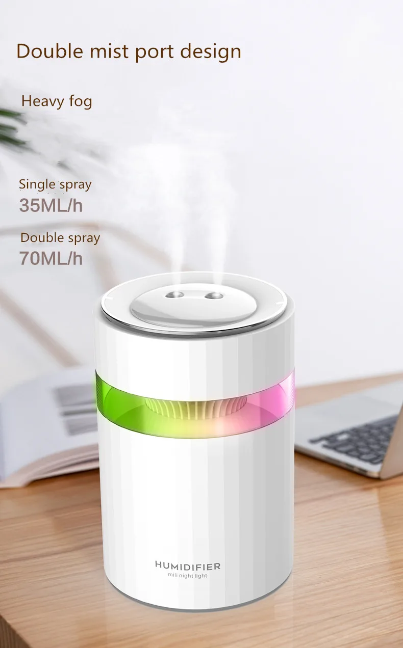 2 in 1 two heavy fog 900ml USB table bedroom color lamp 1.1l diffuser with light large mist humidifier