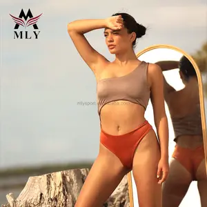 MLY Customized Swimwear Beachwear Shiny Fabric One Shoulder Bikini Cut Out One Piece Swimsuit