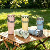Gobelet isotherme personnalisé en acier inoxydable de 30 oz à double paroi avec poignée de transport, sans BPA, pour boissons chaudes/froides, maintien au chaud/froid 12-24h, design moderne et luxueux