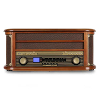 Tocadiscos Multifuncional de Madera Oscura con Altavoces Integrados, Reproductor de Vinilos con Reproducción de Casete, CD, USB, SD, Radio AM/FM