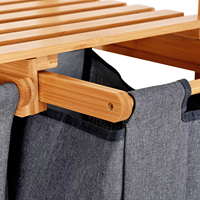 Panier à linge double en bambou de qualité supérieure avec étagère supérieure à lattes, 2 bacs coulissants en tissu pour la chambre et l'organisation de la maison