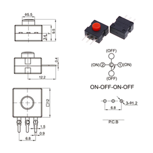 1212-223DH <span class=keywords><strong>3</strong></span>-Pin Edge Plug-In Auto-Locking On-Off botão interruptor para lanterna, componentes eletrônicos Atuador de pino reto - Product Image 5