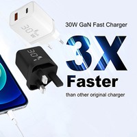 Cargador de Teléfono Portátil Tipo-C de 2 Puertos, Ultra Rápido, 30 W, Adaptador con Enchufe Europeo, Cargador de Pared USB-C, Cargador Rápido Gan de 30 W, OEM