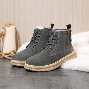 Bottes de neige pour femmes, gris bleu, talon moyen, doublure en laine chaude, bottes d'hiver pour l'extérieur, lacets avant, couleur unie, DABO1, style européen - Product Image 2