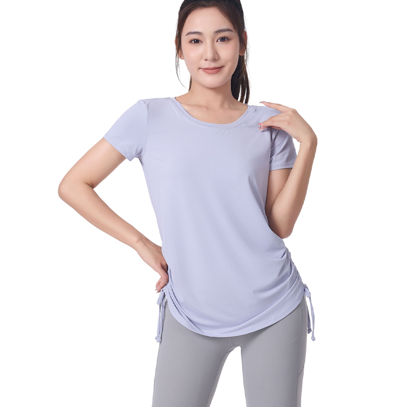 Sun protection Sports Short-sleeved Women's Loose Quick Dry Running Yoga T-shirt Hem Pleated Training Fitness Top