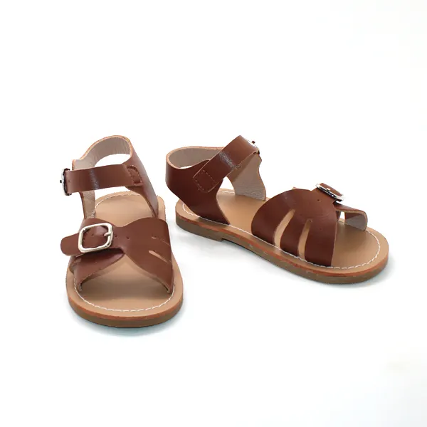 causal summer brown genuine leather toddler baby children kids flat sandals for girls shoes