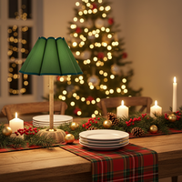 Lampe de table sans fil en bambou, commande tactile, rechargeable, abat-jour en tissu plissé LED flexible pour les décorations d'événements de Noël