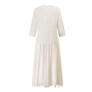 Robe moulante blanche à volants avec logo personnalisé, robe vintage élégante et fine pour femmes, robe de soirée longue d'été boutonnée pour le bureau pour femmes - Product Image 2