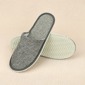 Chaussons d'hôtel à bout fermé, luxe, gris, en lin, semelle EVA, <span class=keywords><strong>spa</strong></span>, chaussons d'hôtel 5 étoiles avec logo - Product Image 4