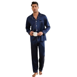 Premium <span class=keywords><strong>nero</strong></span> di seta di ghiaccio da <span class=keywords><strong>uomo</strong></span> <span class=keywords><strong>pigiama</strong></span> da sposa bianco bordino contrasto nuovo arrivo <span class=keywords><strong>pigiama</strong></span> lungo tinta unita - Product Image 5