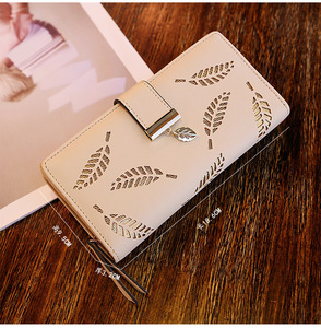 Lady PU Leather <b>Card</b> <b>Holder</b> <b>Wallet</b> with Leaf Pattern Zipper Closure Brown and Blue 7 Inch Multi <b>Card</b> Case <b>for</b> Women - Product Image 6