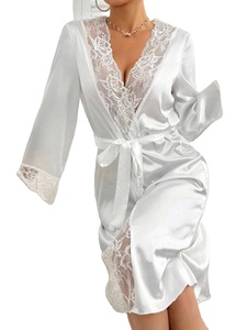 Bata de Novia de Lujo para Mujer, Blanca con Encaje y Satén, Tela Suave y Térmica para Primavera, Largo hasta la Rodilla - Product Image 6
