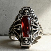 Anillos al por mayor ZhuQian para el Festival de Halloween, para mujer y hombre, góticos, oscuros, con forma de ataúd negro, circonita roja tallada, joyería rock.