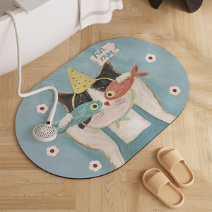 Alfombra de Baño XJD Ovalada de Tierra de Diatomeas Antideslizante con Diseño de Gatito de Dibujos Animados para Baño, Cocina, Restaurante, Entrada - Product Image 3