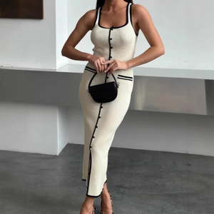 Nuovo <span class=keywords><strong>Abito</strong></span> Gilet da Donna Russo-Europeo-Americano, <span class=keywords><strong>Lungo</strong></span> <span class=keywords><strong>in</strong></span> <span class=keywords><strong>Maglia</strong></span>, Stile Sottoveste, con Colori a Contrasto e Design Monopetto, Versatile - Product Image 4