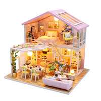 Kit de maison de poupée miniature à construire soi-même avec éclairage, modèle de villa miniature en bois artisanal, décoration de meubles miniatures, diorama, jouet de construction, cadeau