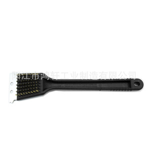 Teppanyaki Grill Cleaning Brush With Spatula Head Long Handle Black PP Handle Steel Wire Bristles Multipurpose <b>BBQ</b> <b>Tool</b> - Product Image 4
