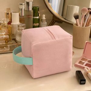 Private Label Canvas Square Organizer <b>Bag</b> with Carry Handle Zipper Cosmetic Storage Pouch for Travel and Brand Promotion - Product Image 1