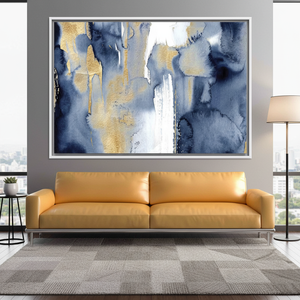 Printed <b>Canvas</b> Artwork: Modern Blue and Gold Abstract Glass Wall Decor,WHITE <b>FRAMED</b> <b>CANVAS</b> - Product Image 3