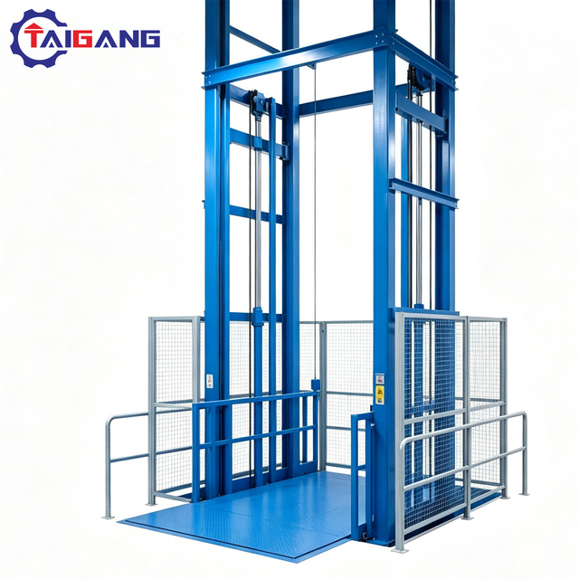 TAIGANG TGSJD Electric Hydraulic Cargo Lift Warehouse Wall Mounted Freight Elevator with Wireless Control 16m Elevation 1 Ton