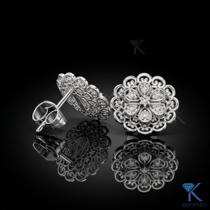 Lab Grown Diamond Classic Filigree Floral Stud <b>Earrings</b> 7 Stone Cluster <b>Solid</b> Gold Women's Jewelry Anniversary Gift - Product Image 3
