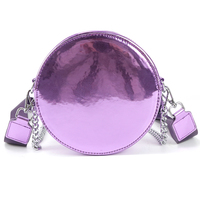 Sac à bandoulière pour femme circulaire brillant violet personnalisé, portefeuille en cuir artificiel, large bandoulière
