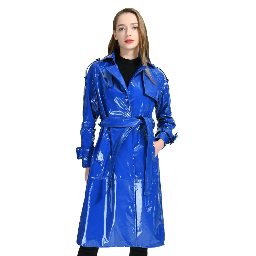 Spring Wholesale High Quality Genuine Sheepskin Leather Trench Coats Belt Design Custom Leather Long Coat Women