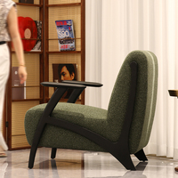 Fauteuil de détente rembourré vert avec accoudoirs en bois, siège d'appoint pour salon