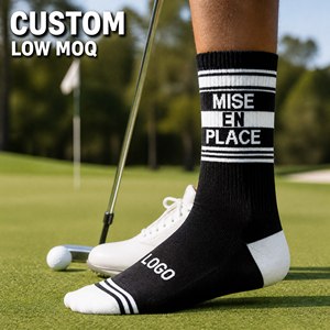 Calcetines Deportivos Negros Personalizados con Logotipo y Franjas Blancas con el Eslogan '<span class=keywords><strong>Mise</strong></span> en <span class=keywords><strong>Place</strong></span>' para Hombre y Mujer, Venta al Por Mayor - Product Image 1