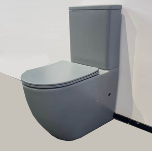 WC industriel rond en céramique deux pièces avec cuvette à double chasse et bords colorés, fabriqué en usine. - Product Image 3