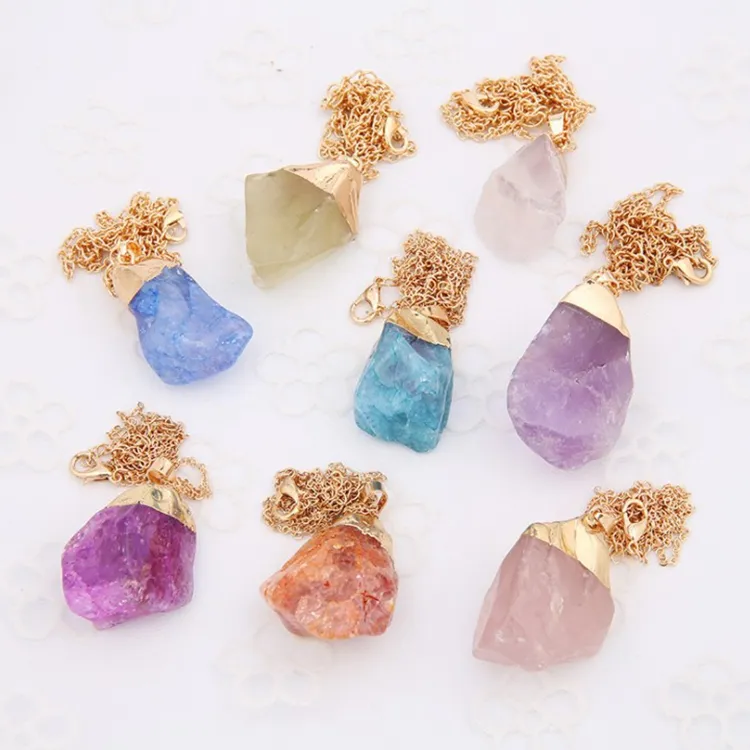 High quality pendant necklace wholesale gold filled boho cool raw natural crystal gemstone jewelry