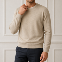Maßgefertigter Herren-Strickpullover Rundhals Wollmischung Tuck-Stich Weiche Kontrast-Manschetten Saum OEM ODM Quellfabrik Private Label