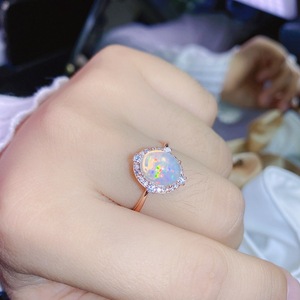 Đá Quý Tự Nhiên 3ct <span class=keywords><strong>Opal</strong></span> Halo Sang Trọng Nhẫn S925 Sterling Silver 8*10Mm Hình Bầu Dục Cắt opalus <span class=keywords><strong>Engagement</strong></span> Trang Sức Cho Phụ Nữ - Product Image 2