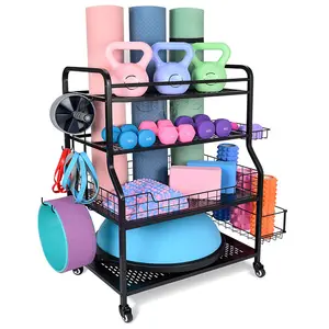 JH-Mech Heavy Duty Dumbbell Rack attrezzature per l'allenamento con ruote e ganci Yoga Mat Storage Rack Home Gym Storage Rack