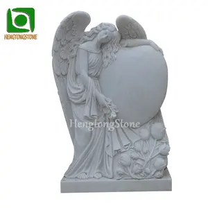 Cemetery White Marble Handmade Holding Heart Weeping Angel Tombstone
