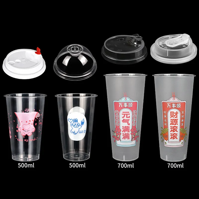 Fornitore di Logo personalizzato tazza usa e getta in PET PP tazza di plastica trasparente trasparente per bevande da tè con coperchio tazza di plastica a buon mercato OEM ODM multipla