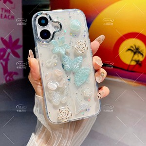 Étui de téléphone portable personnalisé OEM, nouveau, en époxy 3D, <span class=keywords><strong>papillon</strong></span>, rose, fleur, pour iPhone 16 14 Plus 12 Pro Max XR, accessoires de coque arrière DIY - Product Image 4