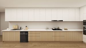 Ensemble de meubles de cuisine modernes avec évier, finition mélamine blanc et bois, dosseret imperméable - Product Image 4