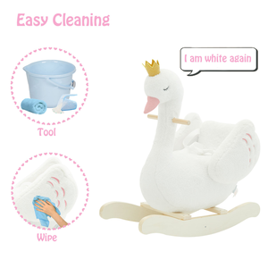 NC NC-54 Kids Plush <strong>Swan</strong> Rocking Toy Wooden Base Ride Animal Balance <strong>Rocker</strong> Soft Stuffed Rocking Chair 14 Years Party Gift - Product Image 3