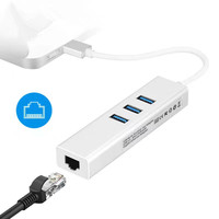 Precio de fábrica 4 en 1 USB 3,0 a RJ45 Gigabit Ethernet adaptador tarjeta de red con 3 concentradores USB 3,0
