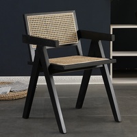 Chaise de salle à manger pliante en osier de style nordique vintage - Structure en bois massif pour balcon, maison d'hôtes, mobilier de maison
