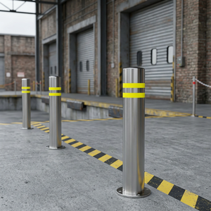 Fixed Stainless Steel Traffic Bollard 114mm Dia Reflective Strip Safety Barrier for Driveway Sidewalk Road Protection - Product Image 5