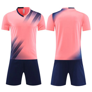 Adults Children Low Price Breathable Blue Pink Color Soccer Jerseys Sets Short Sleeve 100% Polyester Quick Dry Unisex Retro - Product Image 3