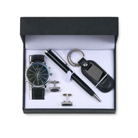 Coffret Cadeau Pratique pour Homme en Cuir PU Marron, Portefeuille, Montre, Stylo, Porte-clés, Kit Souvenir Personnalisé pour Employés - Vente Chaude